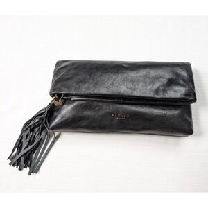 Radley London Hatfield Clutch w/ Strap Black Leather Medium Foldover